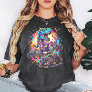 Vibrant T-Rex Monster Truck Splatter Art T-Shirt