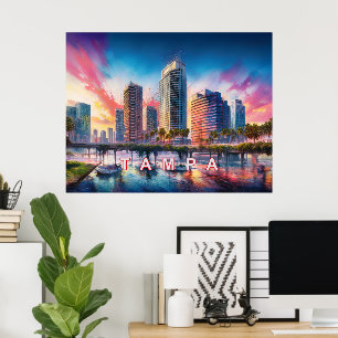 Vibrant Tampa Florida Colourful Abstract Art Poster