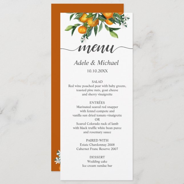 Vibrant Tangerine Citrus Orange Green Wedding Invitation (Front/Back)