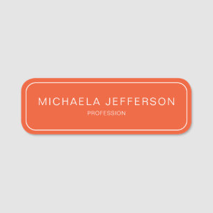 Vibrant Tangerine Orange Modern Business Name Tag
