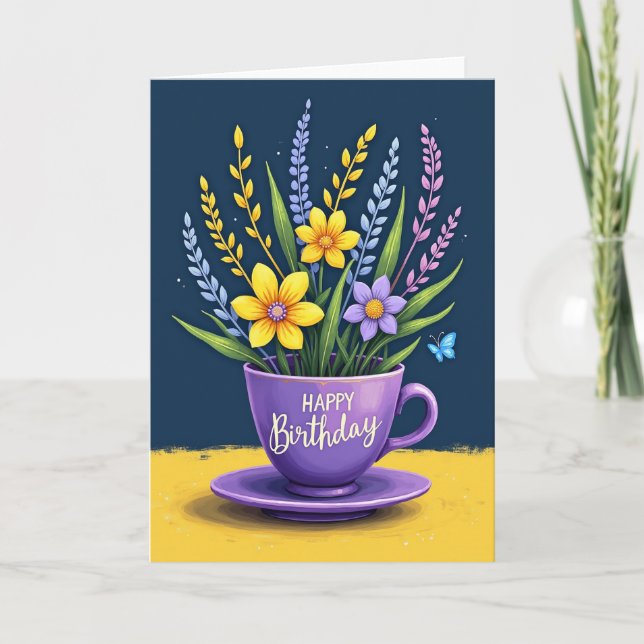 Vibrant Teacup Birthday Card (Front)