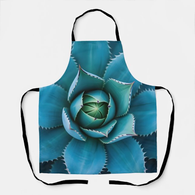 Vibrant Teal Agave Succulent Macro Geometric  Apron (Front)