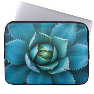Vibrant Teal Agave Succulent Macro Geometric  Laptop Sleeve