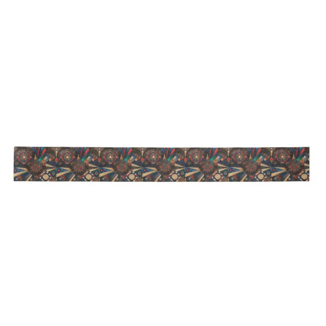 Vibrant Teal "Ancient Indigenous Chronicles" Satin Ribbon (Front)