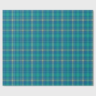 Vibrant Teal and Mariner Plaid Wrapping Paper