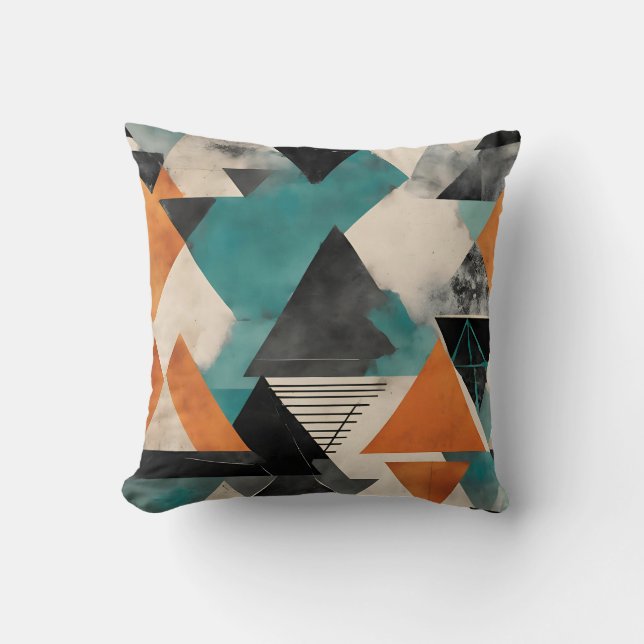 vibrant teal and mustard geometric pattern cushion (Front)