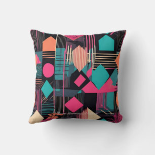 vibrant teal and mustard geometric pattern cushion