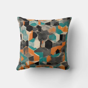 vibrant teal and mustard geometric pattern cushion