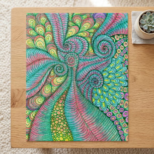 Vibrant Teal and Pink Psychedelic Abstract Swirl Jigsaw Puzzle