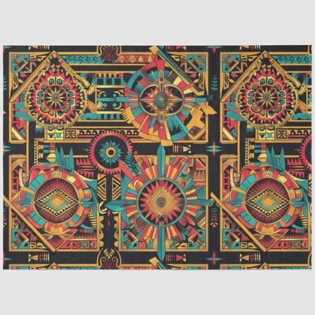 Vibrant Teal "Aztec Dream" Designer Tissue Paper (Front)
