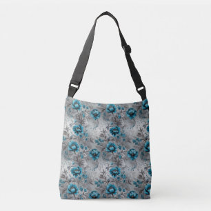 Vibrant Teal Blooms: Stylish Floral Tote Bag
