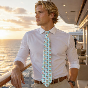 Vibrant Teal Fantasy Mermaid Illustration Tie