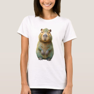 Vibrant Teal Fur Standing Capybara Women T-Shirt