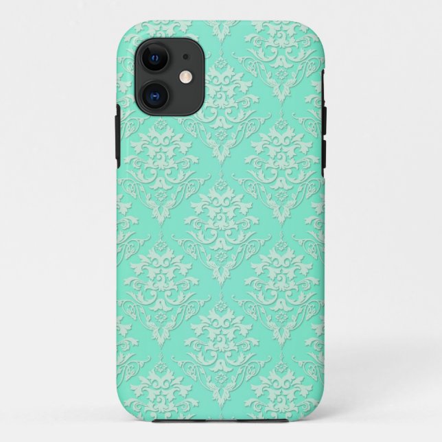 Vibrant Teal Green Damask Pattern Case-Mate iPhone Case (Back)