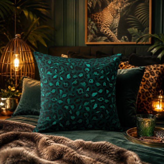 Vibrant Teal Metallic Leopard Print Cushion (Creator Uploaded)