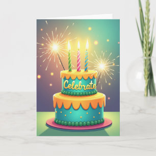 Vibrant Teal Orange Cake Card