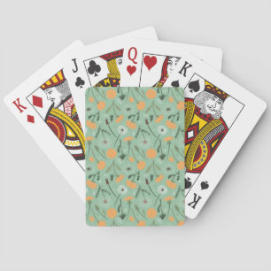 Vibrant Teal Orange Dandelion Botanical Flowers Playing Cards