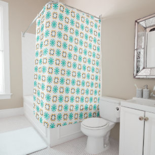 Vibrant Teal Orange Geometric Floral Pattern Shower Curtain