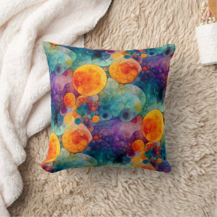 Vibrant Teal Purple Orange Fractal Art Pattern Cushion