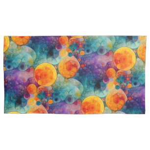 Vibrant Teal Purple Orange Fractal Art Pattern  Pillowcase