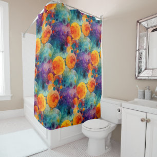 Vibrant Teal Purple Orange Fractal Art Pattern  Shower Curtain