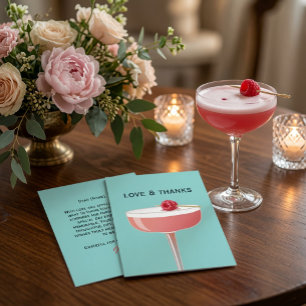 Vibrant Teal Raspberry Cocktail Love and Thanks  Thank You Card