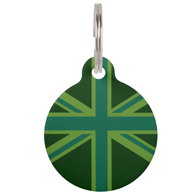 Vibrant Teal Union Jack Pet Tag (Front)