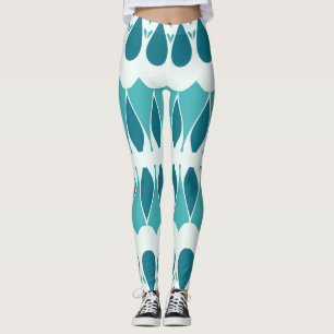 Vibrant teal white classic "Ratti_Creative_Arts" Leggings