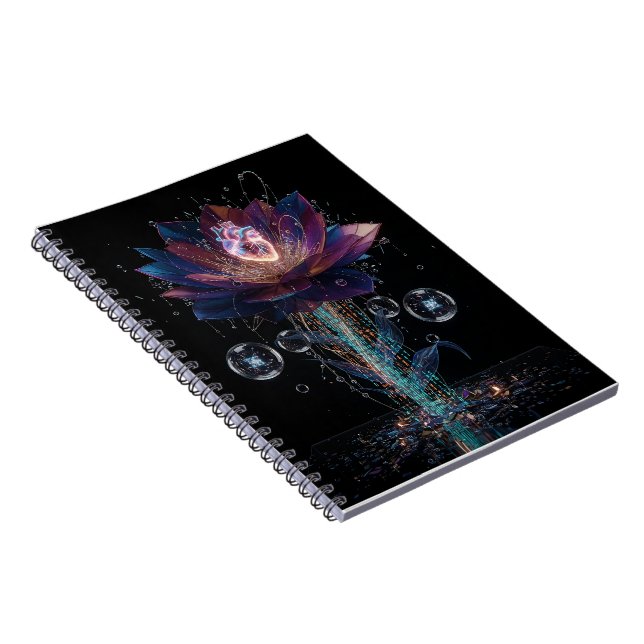 Vibrant Tech Blossom: Heart of Light Art Notebook (Right Side)