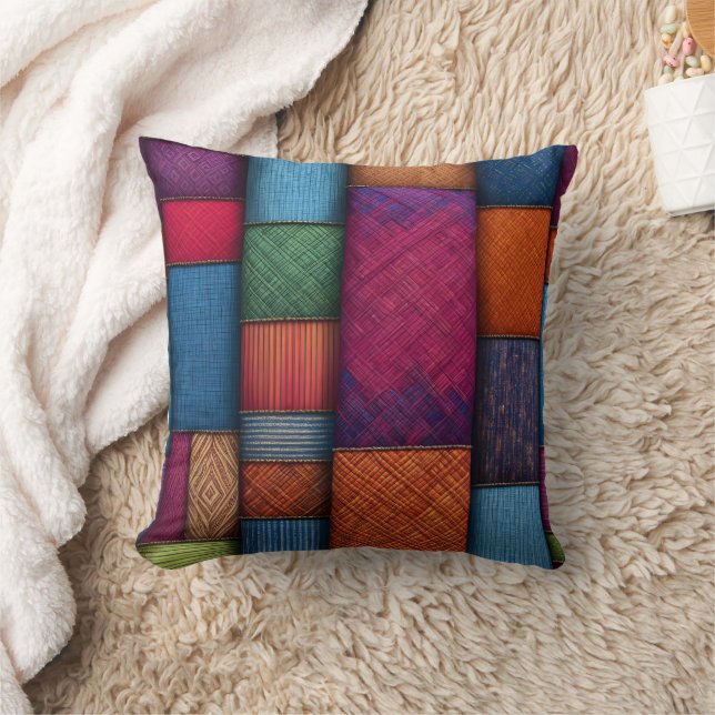 Vibrant textile patterns in vibrant colours cushion (Blanket)