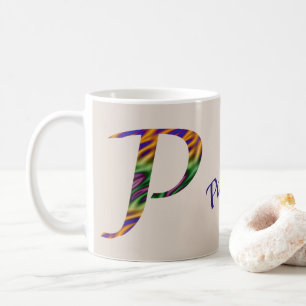Vibrant Tie-dye Colour Letter P Monogram Initial Coffee Mug
