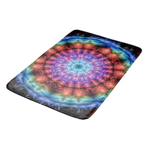 Vibrant Tie Dye Kaleidoscope Rainbow Mandala Bath Mat
