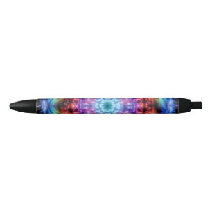 Vibrant Tie Dye Kaleidoscope Rainbow Mandala Black Ink Pen