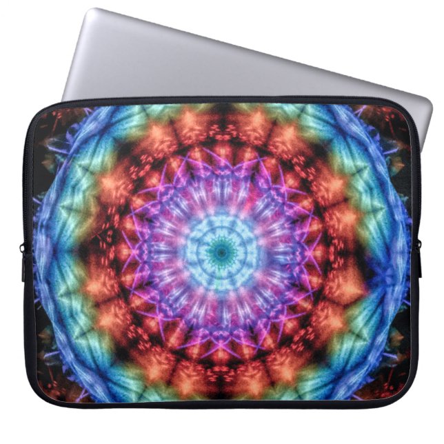 Vibrant Tie Dye Kaleidoscope Rainbow Mandala Laptop Sleeve (Front)