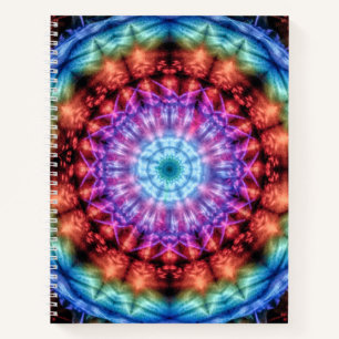 Vibrant Tie Dye Kaleidoscope Rainbow Mandala Notebook