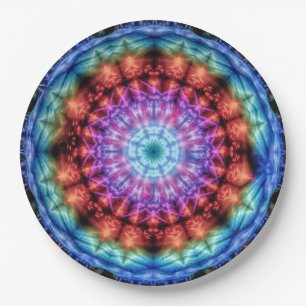 Vibrant Tie Dye Kaleidoscope Rainbow Mandala Paper Plate