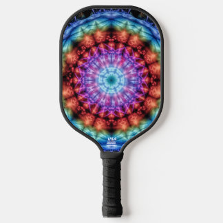 Vibrant Tie Dye Kaleidoscope Rainbow Mandala Pickleball Paddle