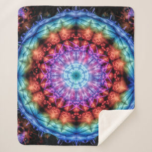 Vibrant Tie Dye Kaleidoscope Rainbow Mandala Sherpa Blanket