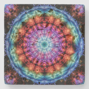 Vibrant Tie Dye Kaleidoscope Rainbow Mandala Stone Coaster