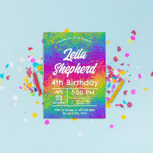 Vibrant Tie-Dye Rainbow Birthday Party Invitation
