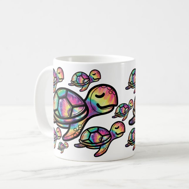 Vibrant Tie Dye Sea Turtle Coffee Mug (Front Left)