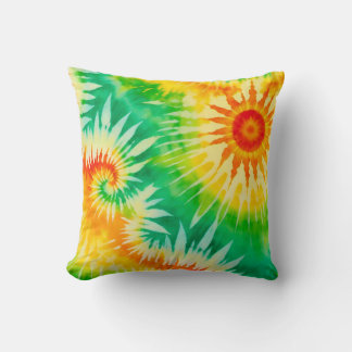 Vibrant Tie Dye Spiral Pattern Boho Orange Green Cushion