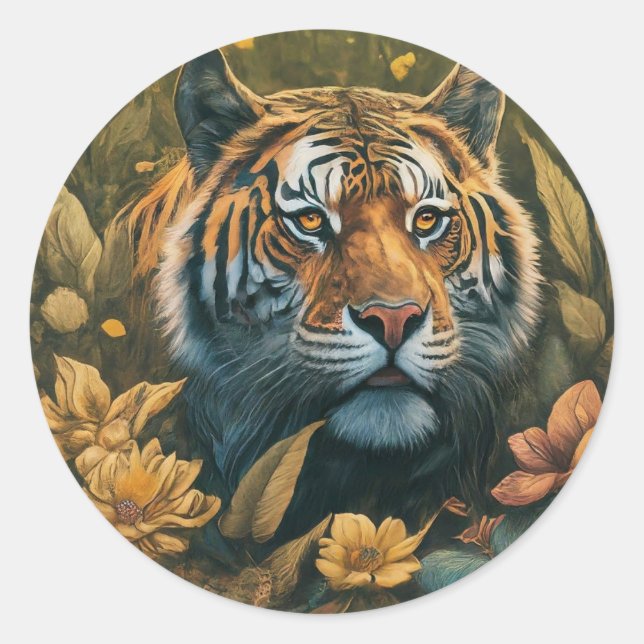 Vibrant Tiger Design Round Stickers (Front)