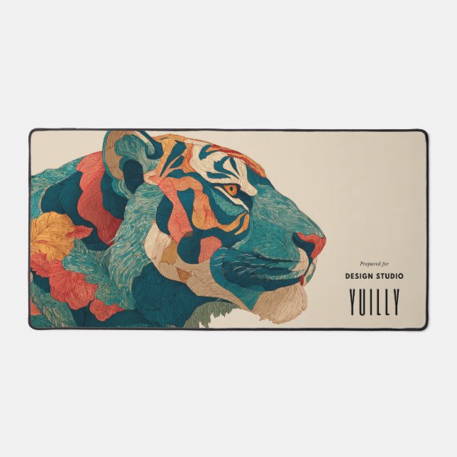 Vibrant Tiger Illustration  Desk Mat (Front)