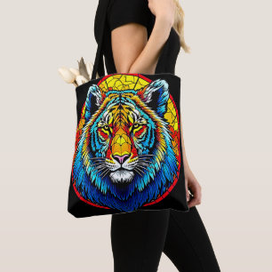 Vibrant Tiger Stained Glass Tote Bag