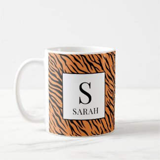 Vibrant Tiger Stripe Custom Initial Name Mug