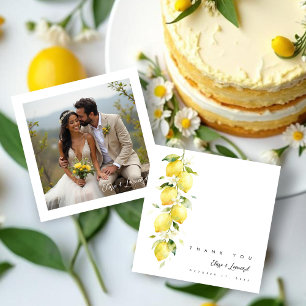 Vibrant Timeless Lemons Branches Wedding Photo Thank You Card