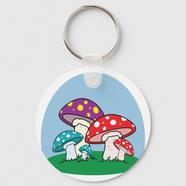 Vibrant Toadstool Mushroom Garden Key Ring (Front)