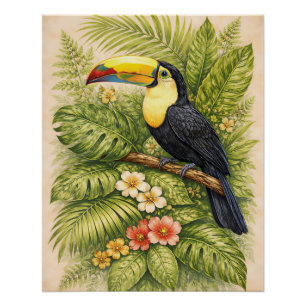 Vibrant Toucan Jungle Botanical Exotic Floral Poster