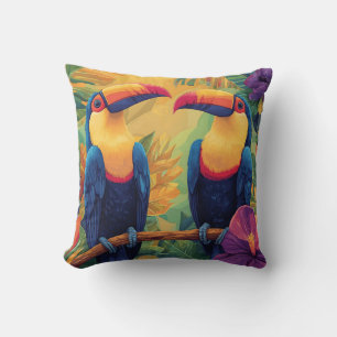 Vibrant Toucan PaintingTropical Birds in Paradise Cushion